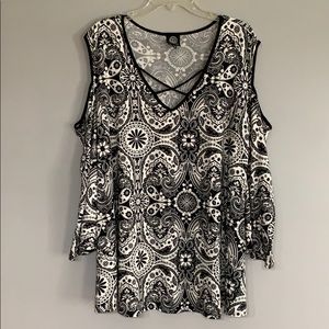 Black and White Cold Shoulder Top